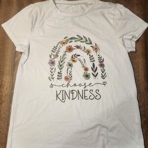 White Graphic Tee Rainbow Floral Choose Kindness Short Sleeve T Shirt small